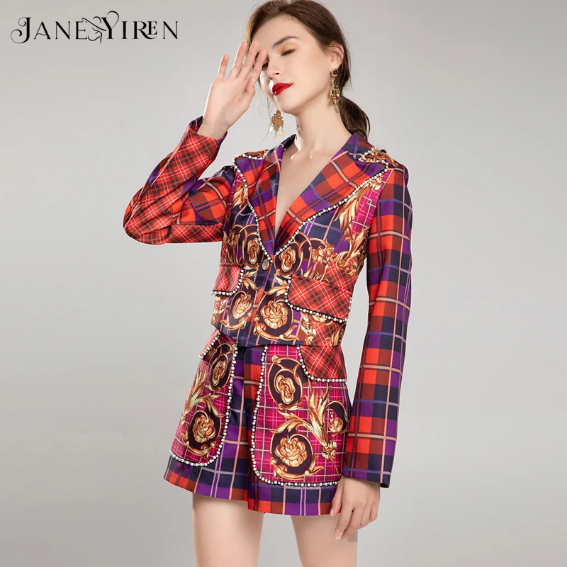 Janeyiren Fashion Runway Designer Autumn Two Pieces Plaid Print Shorts Set Women's Long sleeve Single button Jaclet+Shorts Suit
Janeyiren Fashion Runway Designer Autumn Two Pieces Plaid Print Shorts Set Women's Long sleeve Single button Jaclet+Shorts Suit