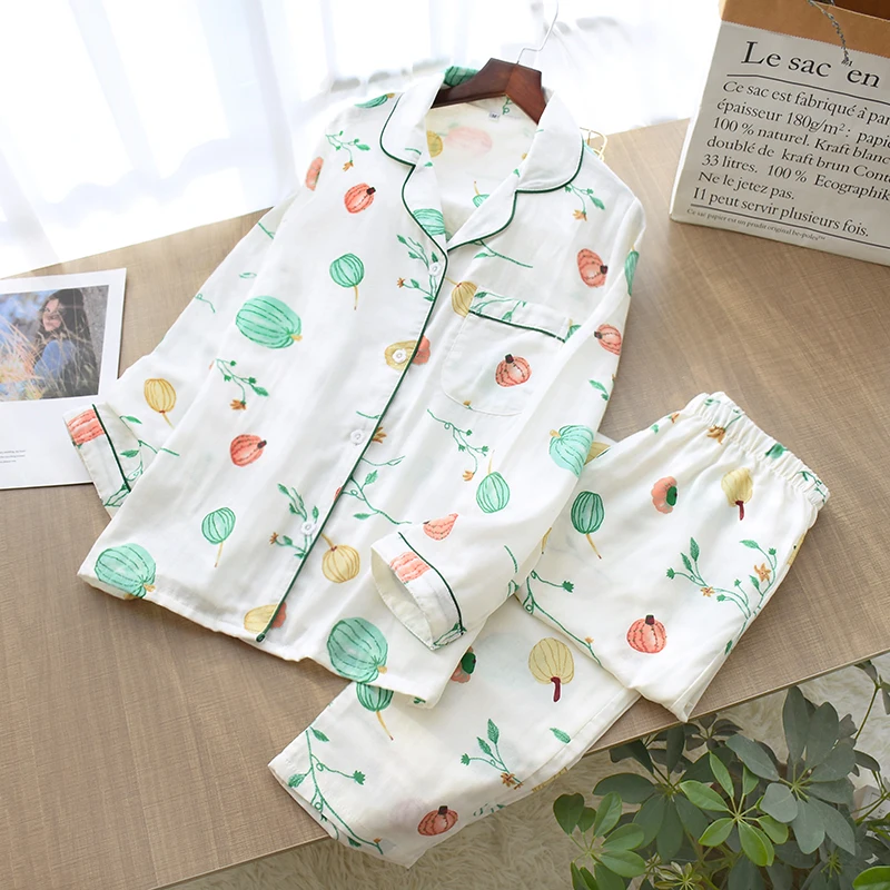 XIFER Autumn Ladies Cotton Pajamas Long-sleeved Trousers Gauze Homewear Plants Flowers Leaves Pajamas Set Sleeping Clothes
XIFER Autumn Ladies Cotton Pajamas Long-sleeved Trousers Gauze Homewear Plants Flowers Leaves Pajamas Set Sleeping Clothes