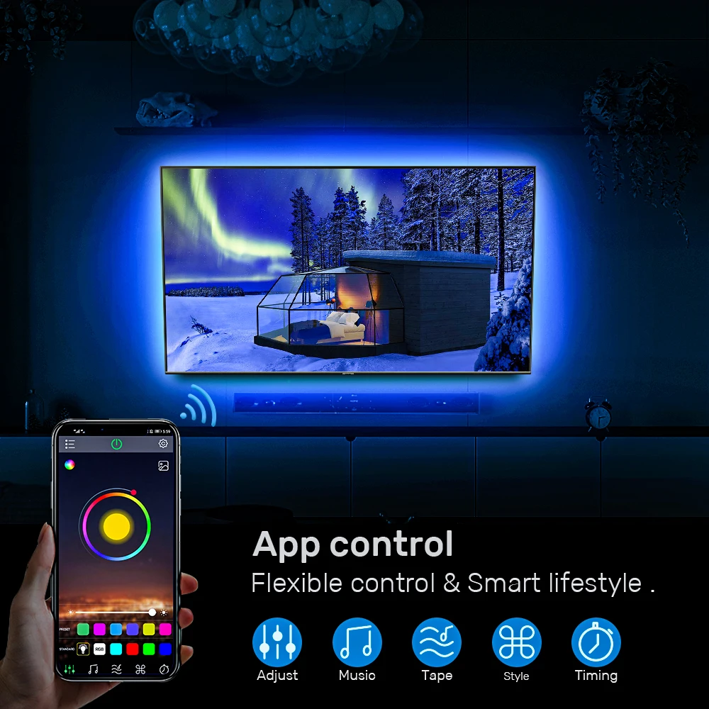 ColorRGB, TV Backlight , USB Powered LED strip light ,RGB5050 For 24 Inch-60 Inch TV,Mirror,PC, APP Control Bias
ColorRGB, TV Backlight , USB Powered LED strip light ,RGB5050 For 24 Inch-60 Inch TV,Mirror,PC, APP Control Bias