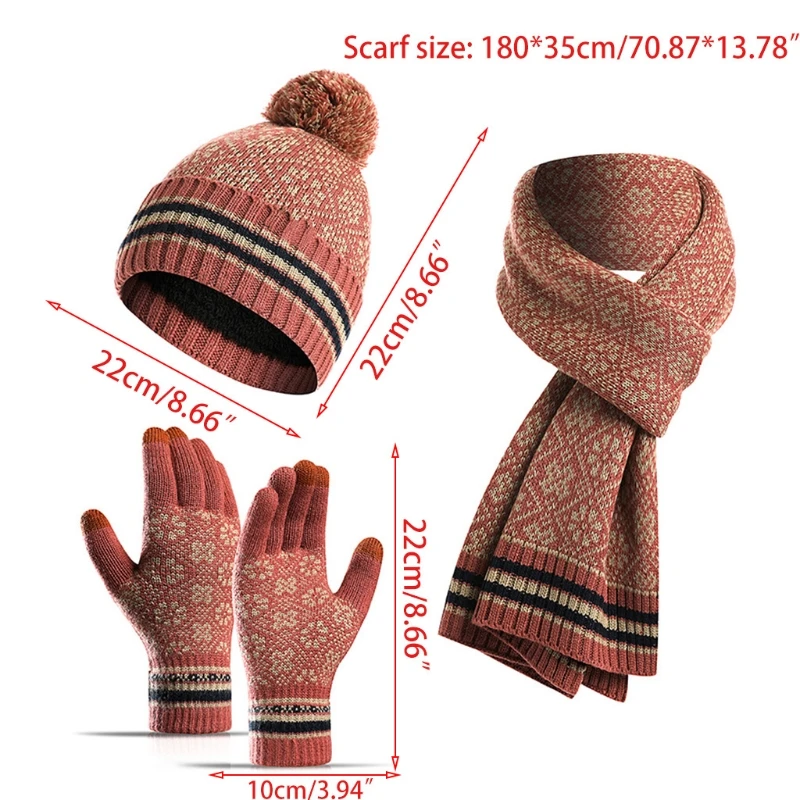 Unisex Winter 3 Pieces Pompom Beanie Hat Long Scarf Touch Screen Gloves Set Geometric Floral Jacquard Plush Lined Skull Cap 85WB
Unisex Winter 3 Pieces Pompom Beanie Hat Long Scarf Touch Screen Gloves Set Geometric Floral Jacquard Plush Lined Skull Cap 85WB