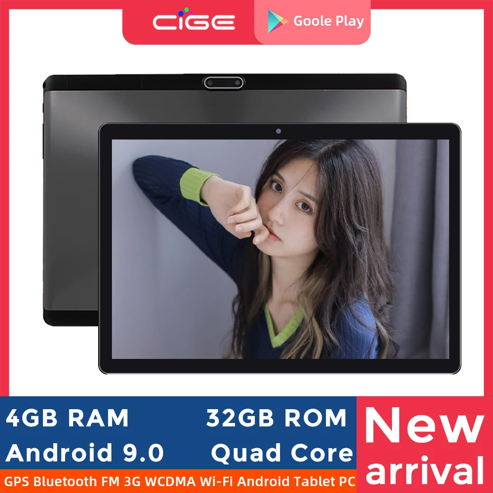 

CIGE 10 Inch Tablet PC Android 9.0 4GB RAM 32GB ROM 3G WCDMA Dual SIM TF Card Camera GPS WiFi Phone Call