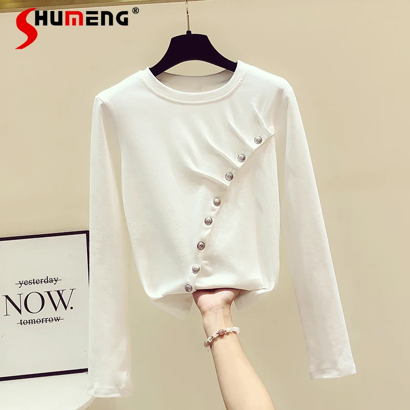 Fashion Irregular Fastener Decoration Long Sleeve T-shirt Women 2021 Autumn New Solid Color Pleated Slimming Pullover Top Ladies
Fashion Irregular Fastener Decoration Long Sleeve T-shirt Women 2021 Autumn New Solid Color Pleated Slimming Pullover Top Ladies