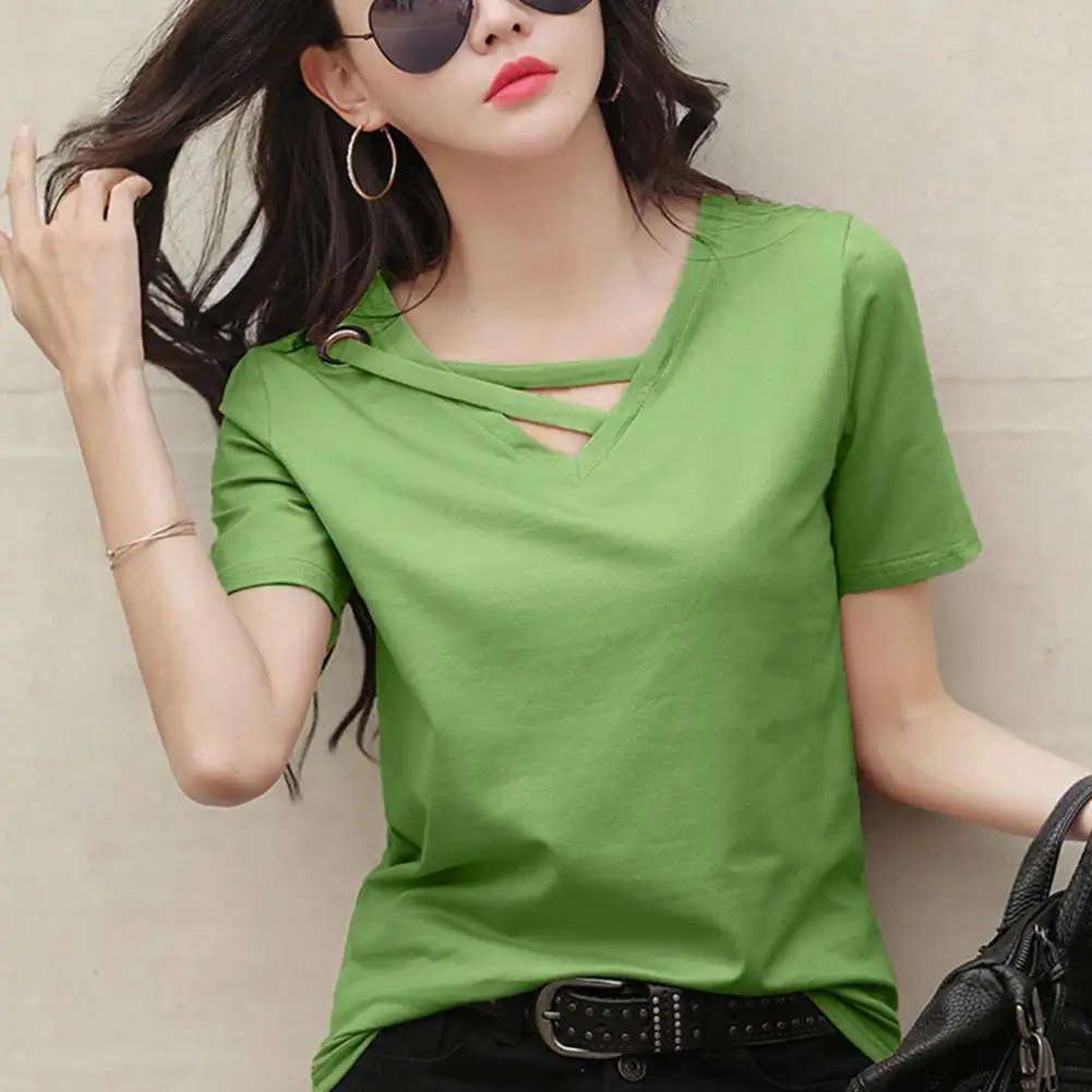 Solid Color Woman tshirts Summer All Match Women Tops V Neck Short Sleeve T shirt Crop Top femme t-shirts mujer camisetas
Solid Color Woman tshirts Summer All Match Women Tops V Neck Short Sleeve T shirt Crop Top femme t-shirts mujer camisetas