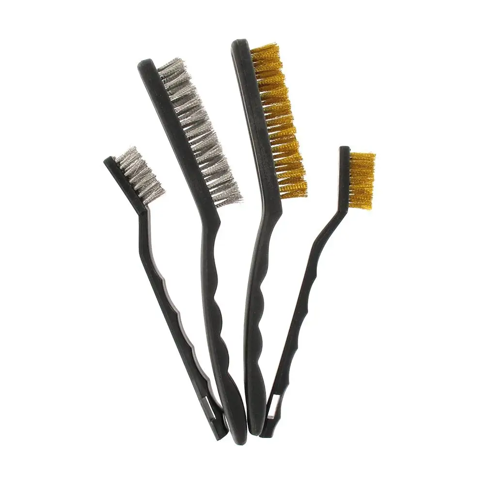 7 Pcs Wire Brush Kit Set Long Steel Brass Nylon For Metal Rust Paint Remover Cleaner Hand Cleaning Tools