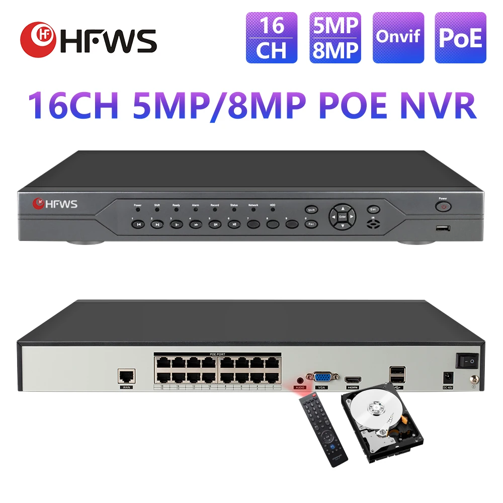 Система видеонаблюдения 16-канальный сетевой видеорегистратор Poe H.265 P2P Onvif для