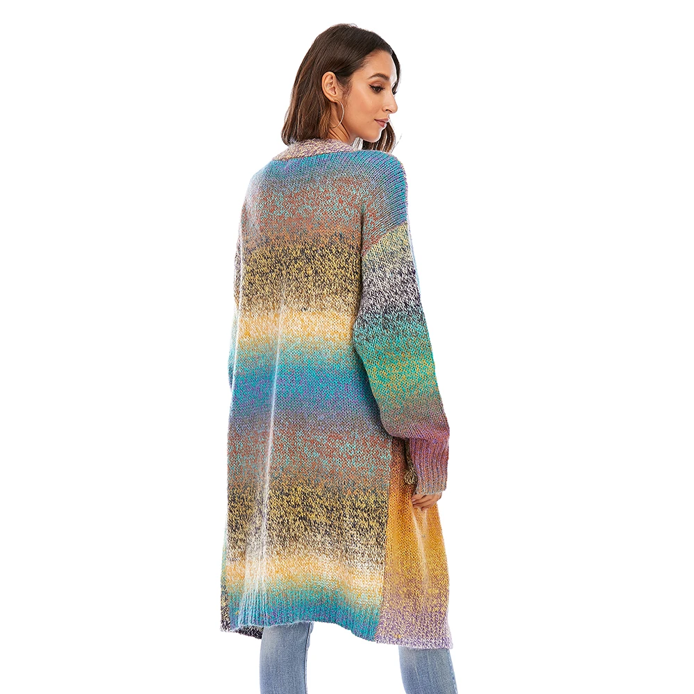 Women's Rainbow Color Striped Loose Causal Long Sleeve Open Front Breathable Cardigans Sweater With Pockets manteau femme hiver
Women's Rainbow Color Striped Loose Causal Long Sleeve Open Front Breathable Cardigans Sweater With Pockets manteau femme hiver