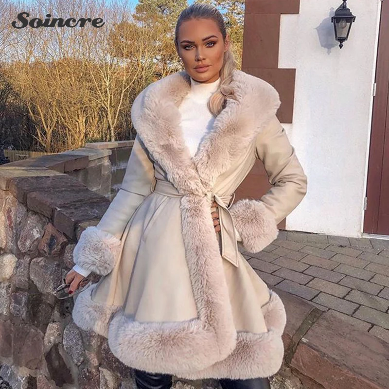Faux Fur Jackets Women Fashion PU Leather Tie Belt Waist Long Coats Side Pockets Winter Warm Elegant Solid Female Ladies Jackets
Faux Fur Jackets Women Fashion PU Leather Tie Belt Waist Long Coats Side Pockets Winter Warm Elegant Solid Female Ladies Jackets