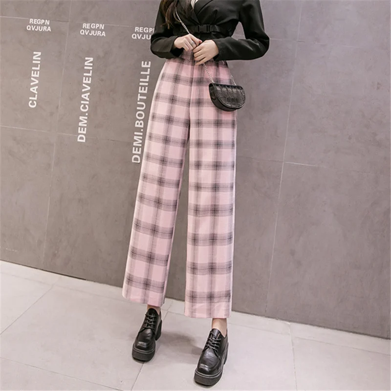 Chiffon Wide Leg Pants Women Plaid Retro Pockets Elastic Waist Korean All-match Womens Spring 2020 Long Trousers Straight Loose
Chiffon Wide Leg Pants Women Plaid Retro Pockets Elastic Waist Korean All-match Womens Spring 2020 Long Trousers Straight Loose