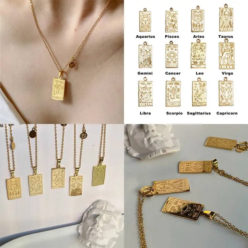 

2021 Vintage Zodiac Necklace For Women Gold Stainless SteelNecklace Leo Cancer Virgo Libra Chains 12 Constellation Zodiac Sign