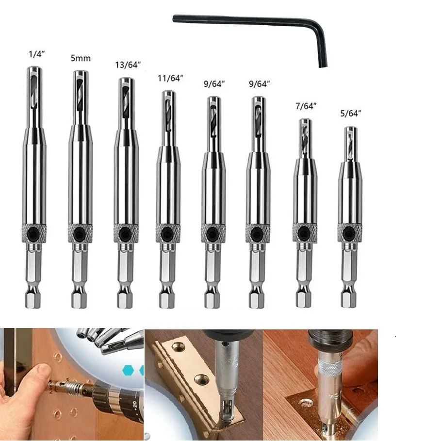 8pcs Self Centering Hinge Drill Bit Door Cabinet Hinge Locating Hole Cutter Woodworking Tool HSS Center Drill Bit With Spanner
8pcs Self Centering Hinge Drill Bit Door Cabinet Hinge Locating Hole Cutter Woodworking Tool HSS Center Drill Bit With Spanner