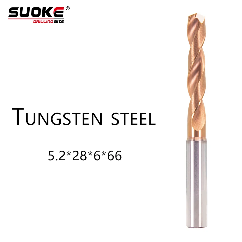 SUOKE 5.2x28x6x66mm 3xd Tungsten Steel 2 Flute Drill Bit Carbide Drilling Tool Cutter for Hardness Steel
SUOKE 5.2x28x6x66mm 3xd Tungsten Steel 2 Flute Drill Bit Carbide Drilling Tool Cutter for Hardness Steel