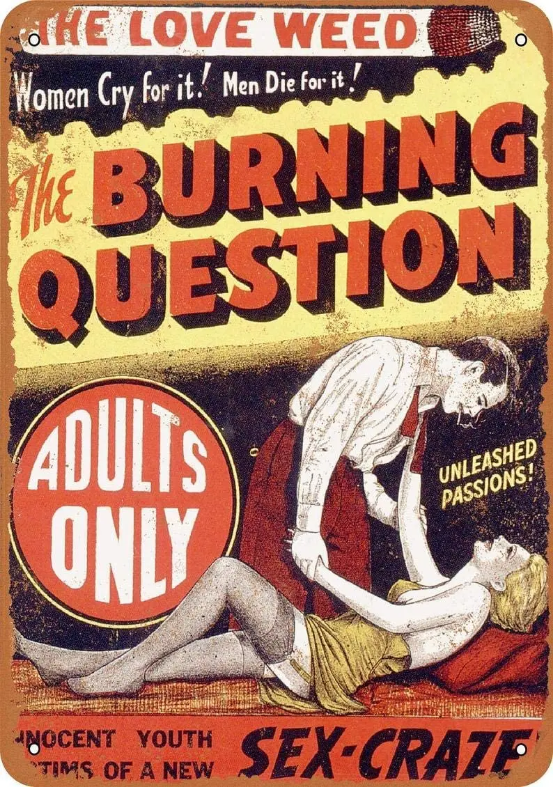 

syplog 20x30cm Metal Tin Sign,1936 Anti-Marijuana The Burning Question Movie 2 Art Plaque Home Wll Decor for Coffee Bar Room