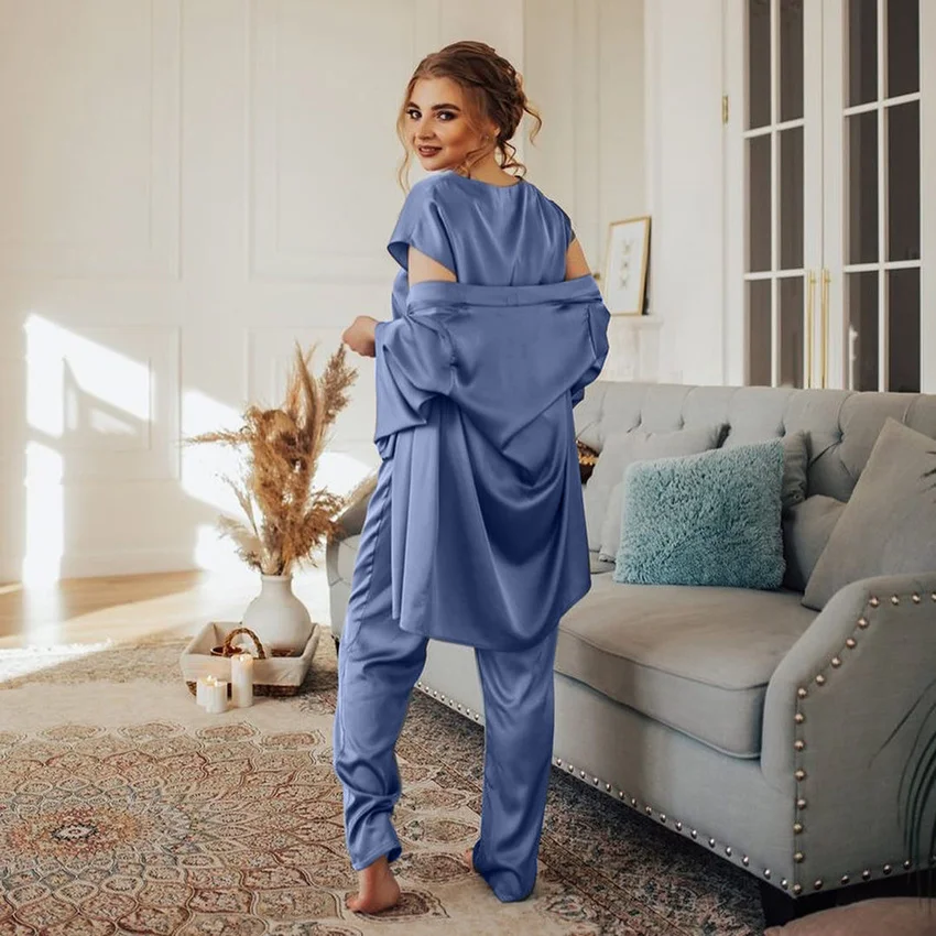Flare Sleeve Robes Women Pajama Sets Lace Up Pajamas With Pants Solid Color Peignoirs For Women Bathrobes Satin Nightgown
Flare Sleeve Robes Women Pajama Sets Lace Up Pajamas With Pants Solid Color Peignoirs For Women Bathrobes Satin Nightgown