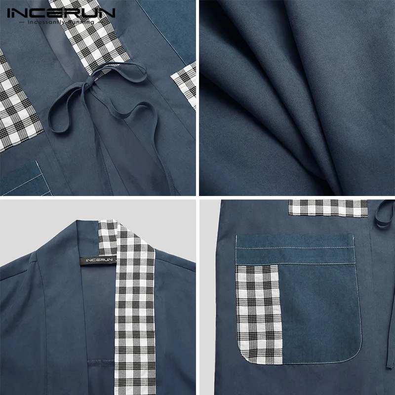 INCERUN 2021 Men Casual Shirt Plaid Patchwork Japanese Style Kimono Streetwear 3/4 Sleeve Vintage Pockets Shirts Lace Up Camisas
INCERUN 2021 Men Casual Shirt Plaid Patchwork Japanese Style Kimono Streetwear 3/4 Sleeve Vintage Pockets Shirts Lace Up Camisas