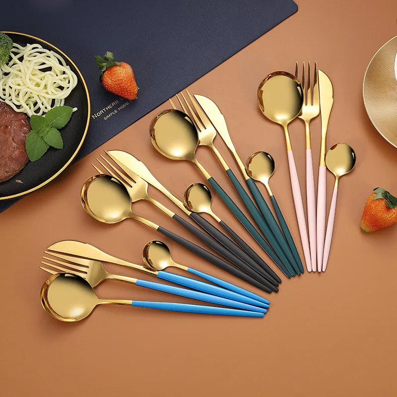 4Pcs/set Black Gold Cutlery Set 18/10 Stainless Steel Dinnerware Set Dinner Knife Fork Spoon Tableware Silverware Dropshipping
4Pcs/set Black Gold Cutlery Set 18/10 Stainless Steel Dinnerware Set Dinner Knife Fork Spoon Tableware Silverware Dropshipping
