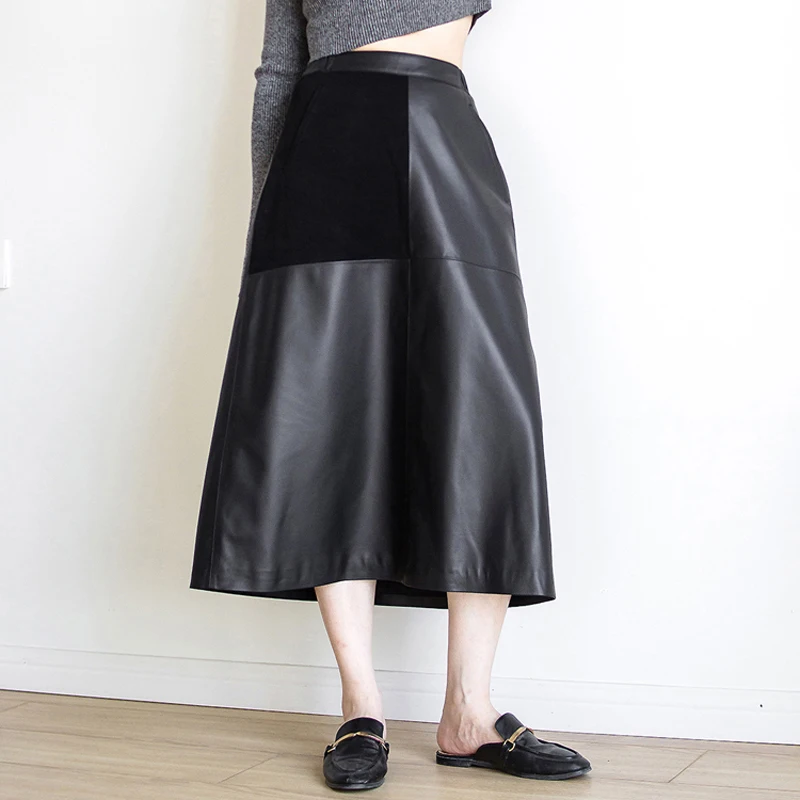 80cm Long Skirt For Women Female Korean Version Real Leather Thin A-line Irregular Jupe Lady Elastic Waist Patchwork Saia Longa
80cm Long Skirt For Women Female Korean Version Real Leather Thin A-line Irregular Jupe Lady Elastic Waist Patchwork Saia Longa