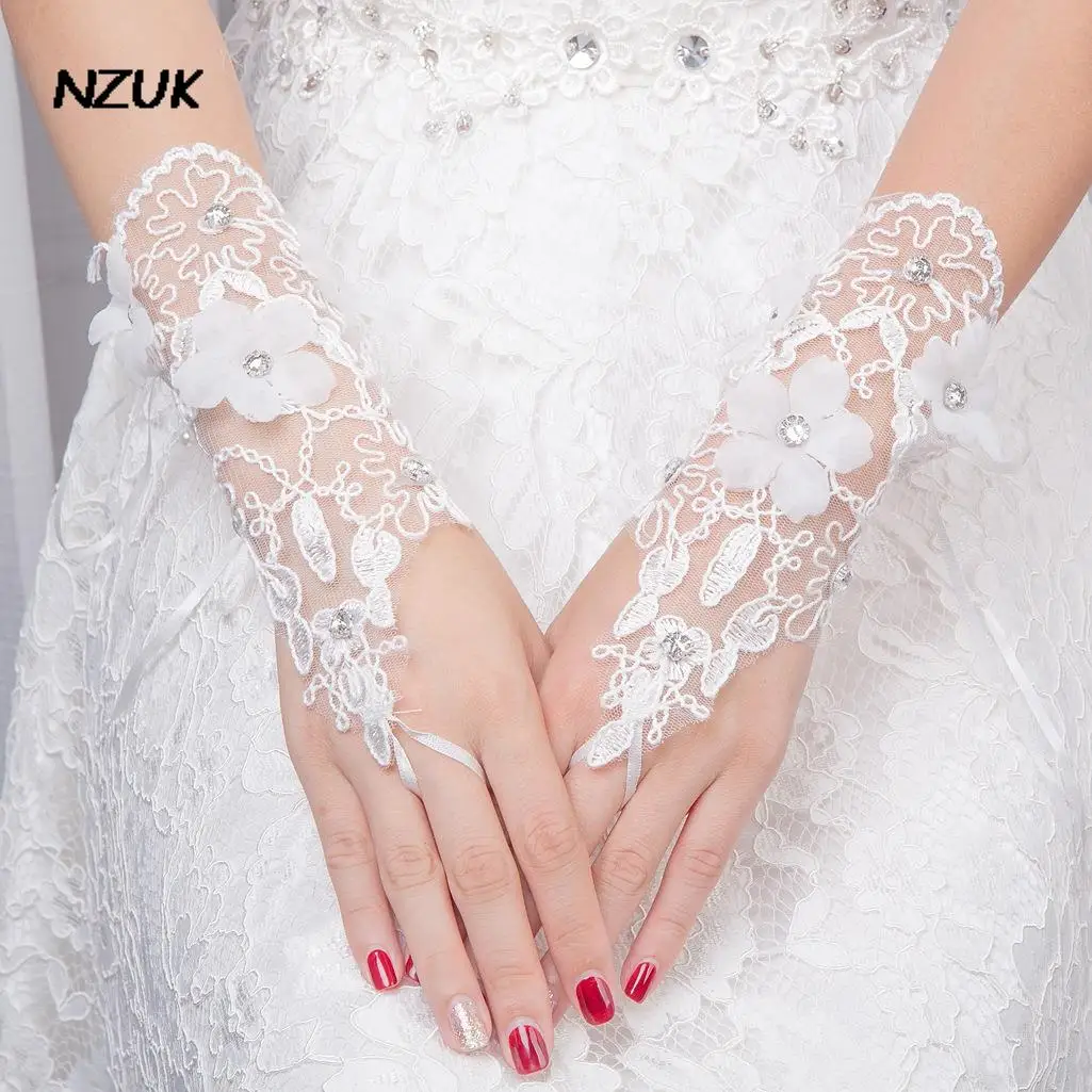 

NZUK Bridal Lace Gloves Wedding Dress Accessories Simple Hook Finger Long Glove New Charming gant de mariée