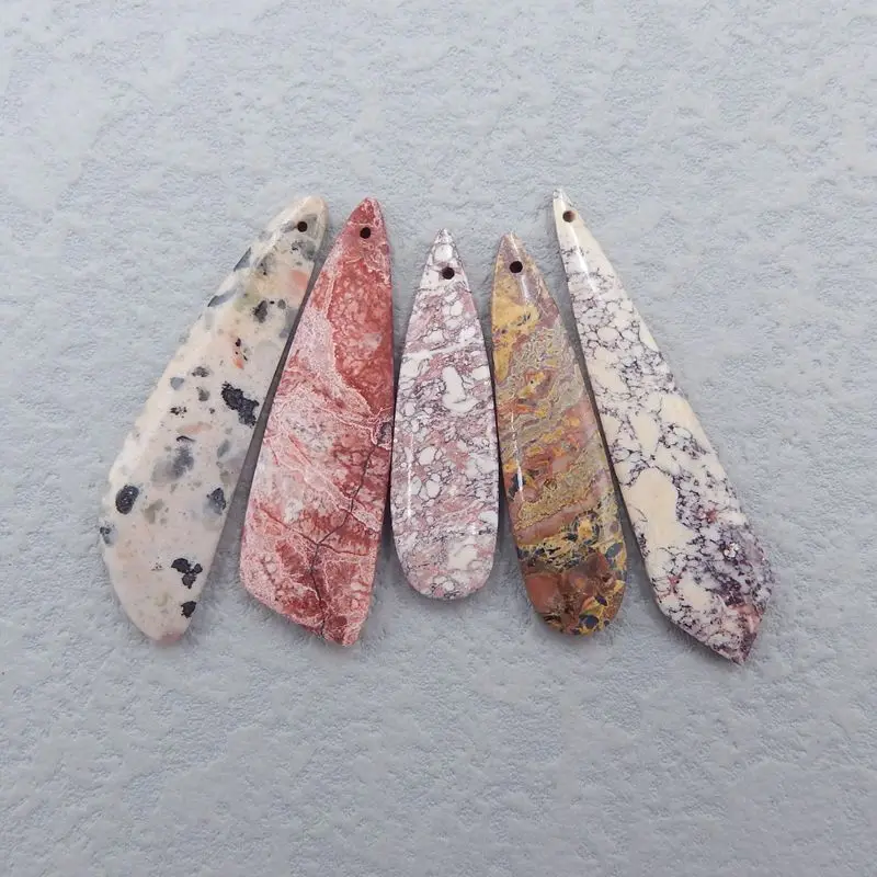 5Pcs Natural Orbicular Rhyolite Birds’Eye Jasper Drilled Gemstone Pendant Beads, 51x12x4mm,37x11x4mm, 15g
5Pcs Natural Orbicular Rhyolite Birds’Eye Jasper Drilled Gemstone Pendant Beads, 51x12x4mm,37x11x4mm, 15g