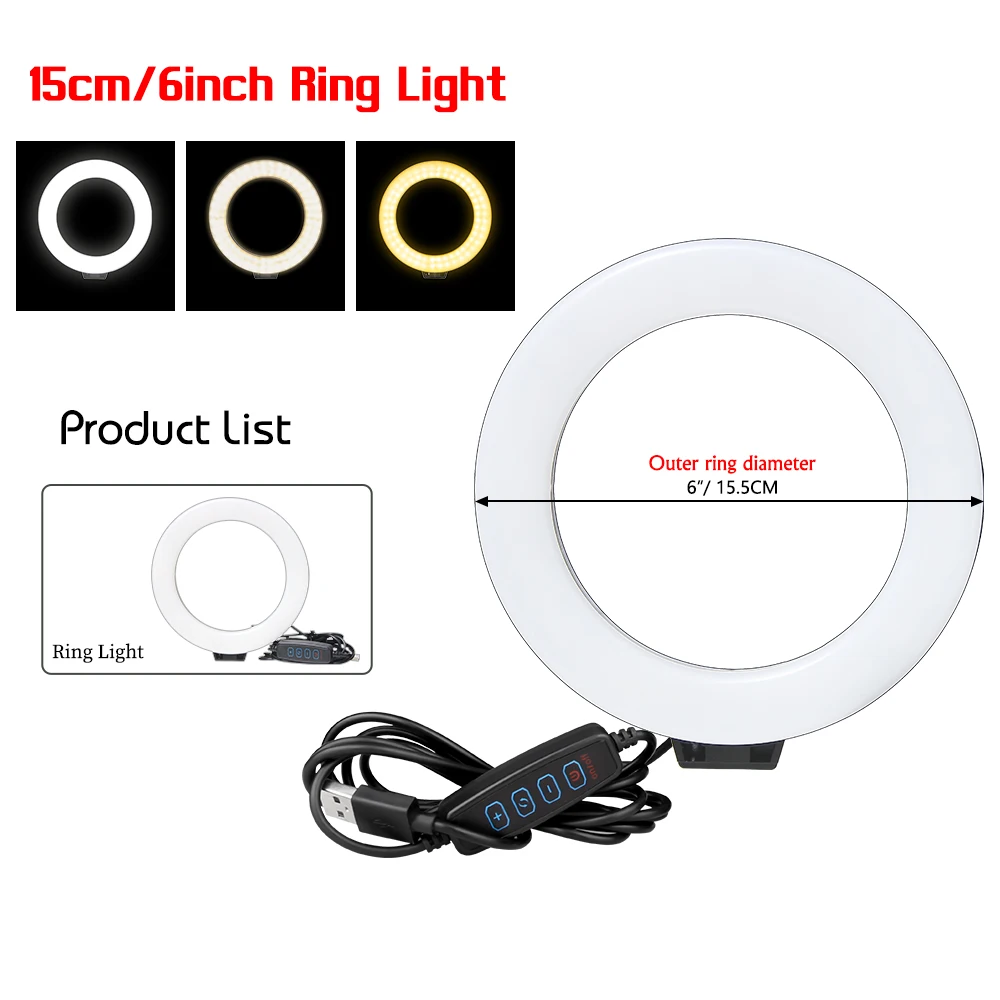 SH 6inch/16cm LED Desktop Ring Light With Tripod Stand USB Plug LED Video Selfie Lamp For YouTube Live Photo Photography Studio
SH 6inch/16cm LED Desktop Ring Light With Tripod Stand USB Plug LED Video Selfie Lamp For YouTube Live Photo Photography Studio