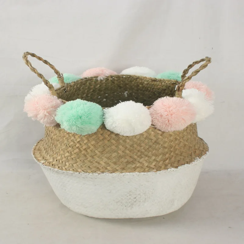 Handmake Seagrass Laundry Basket Rattan Folding Laundry Hamper Storage Basket Dirty Laundry