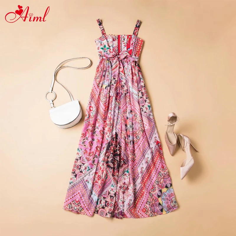 Designer Runway Elegant Female Summer Bohemian Print Holiday Maxi Dress Female Spaghetti Strap Long Pink festival Dresses New
Designer Runway Elegant Female Summer Bohemian Print Holiday Maxi Dress Female Spaghetti Strap Long Pink festival Dresses New