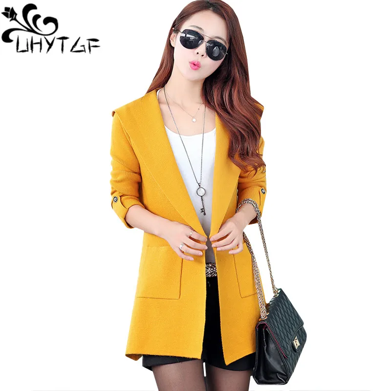 UHYTGF Knit cardigan sweater jacket Fashion hooded spring sweater cardigan women Long sleeve pocket plus size top pull femme 772
UHYTGF Knit cardigan sweater jacket Fashion hooded spring sweater cardigan women Long sleeve pocket plus size top pull femme 772