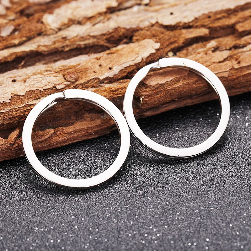 100 шт. кольцо для ключей Топ Серебряный цвет брелок плоские кольца Круглый 25 мм