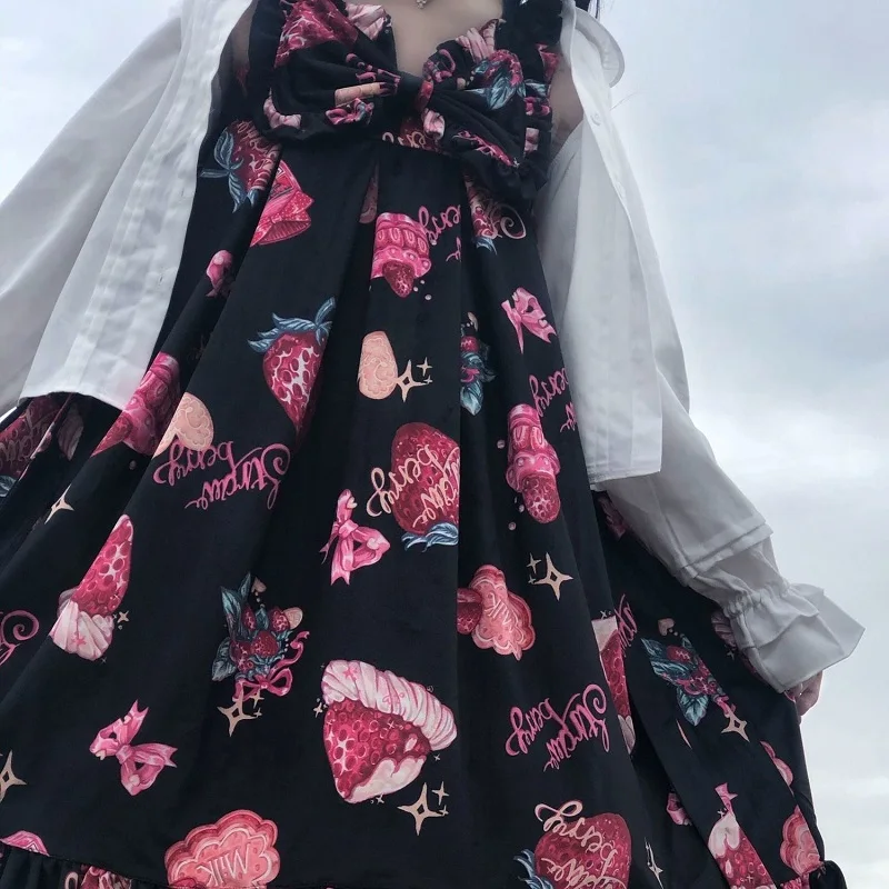 Japanese New Sweet Bow Jsk Lolita Dress Vintage Love Sleeveless Strawberry Princess Dress Soft Girl Gothic Victorian Party Dress
Japanese New Sweet Bow Jsk Lolita Dress Vintage Love Sleeveless Strawberry Princess Dress Soft Girl Gothic Victorian Party Dress