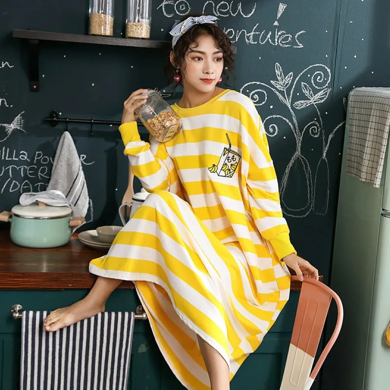 Autumn Striped Rainbow Nightdress Long Sleeves Long Cartoon Loose Women Casual Sleepwear Dress 
Autumn Striped Rainbow Nightdress Long Sleeves Long Cartoon Loose Women Casual Sleepwear Dress