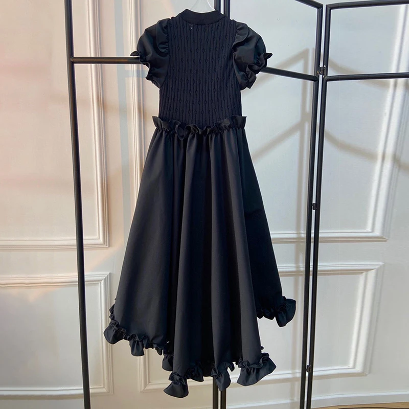 Black Patchwork Ruffle Dress For Women O Neck Short Sleeve High Waist Irregular Hem Summer Dresses Female Fashion
Black Patchwork Ruffle Dress For Women O Neck Short Sleeve High Waist Irregular Hem Summer Dresses Female Fashion