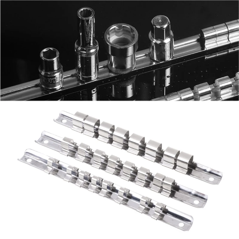 Socket Rack Holder 1/4" 3/8" 1/2" with 8 Clips On Rail Tool Organizer Storage
Socket Rack Holder 1/4" 3/8" 1/2" with 8 Clips On Rail Tool Organizer Storage