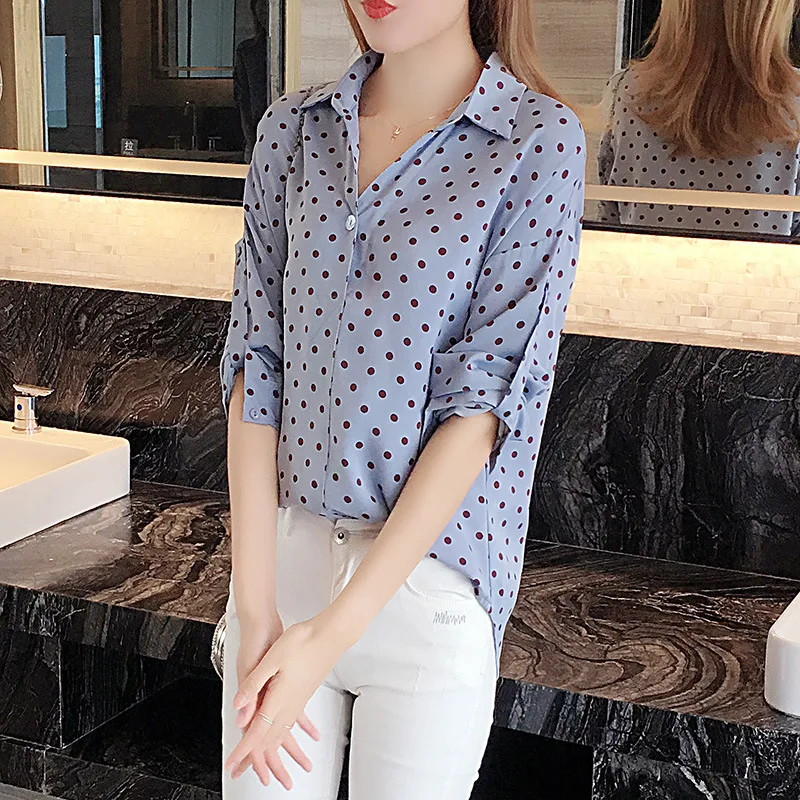 Office Ladies Blouses Shirts Turn Down Neck Adjustable Sleeve Polka Dot Female Blouse Summer Buttons Women Chiffon Top 2021 New
Office Ladies Blouses Shirts Turn Down Neck Adjustable Sleeve Polka Dot Female Blouse Summer Buttons Women Chiffon Top 2021 New