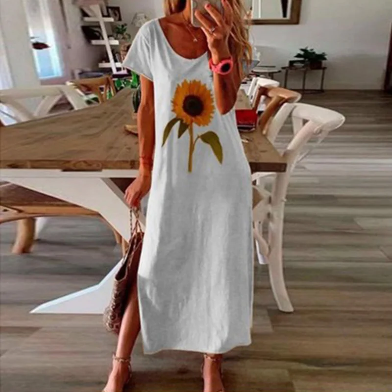 Summer Dress 2021 Women Short Sleeve Long Dress Sunflower Print Maxi Dresses Girls Loose Split Beach Dresses Vestidos De Verano
Summer Dress 2021 Women Short Sleeve Long Dress Sunflower Print Maxi Dresses Girls Loose Split Beach Dresses Vestidos De Verano