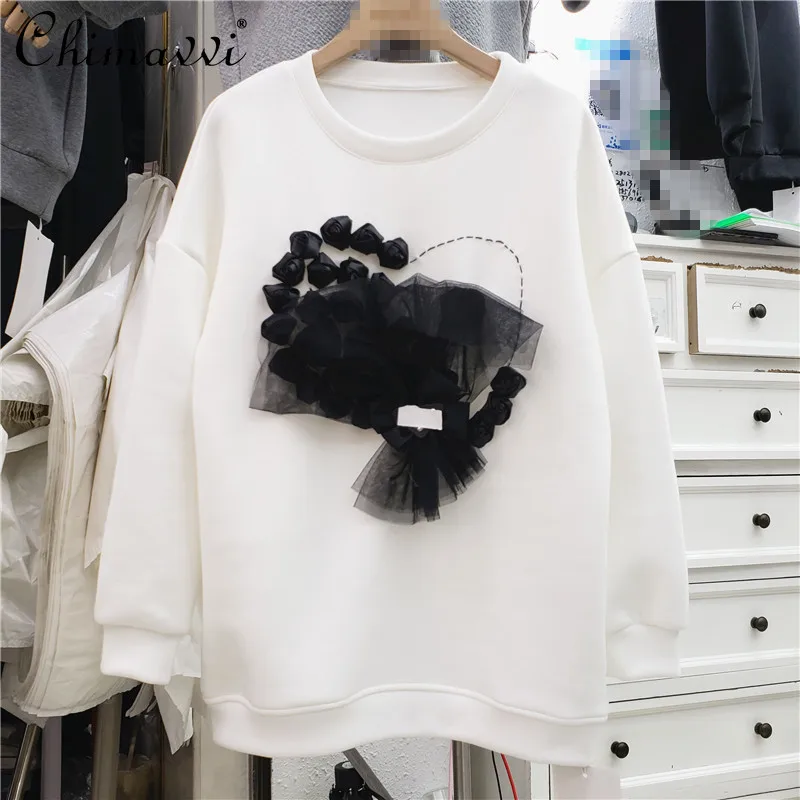 2021 Autumn Ladies New Fashion Simple Round Neck Sweatshirt Women Loose Casual Pullover Top 3D Rose Stitching Long Sleeve Hoodie
2021 Autumn Ladies New Fashion Simple Round Neck Sweatshirt Women Loose Casual Pullover Top 3D Rose Stitching Long Sleeve Hoodie