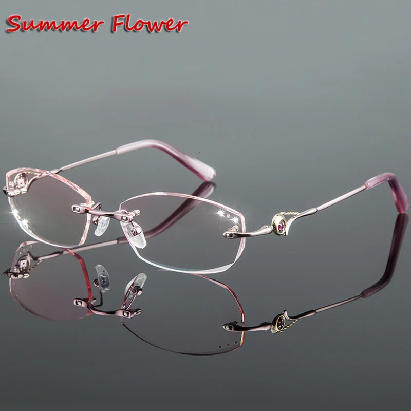 Women Anti Blue Ray Eyeglasses Diamond Rimless Titanium Glasses Frame Transparent Stone Lenses Prescription Spectacles
Women Anti Blue Ray Eyeglasses Diamond Rimless Titanium Glasses Frame Transparent Stone Lenses Prescription Spectacles