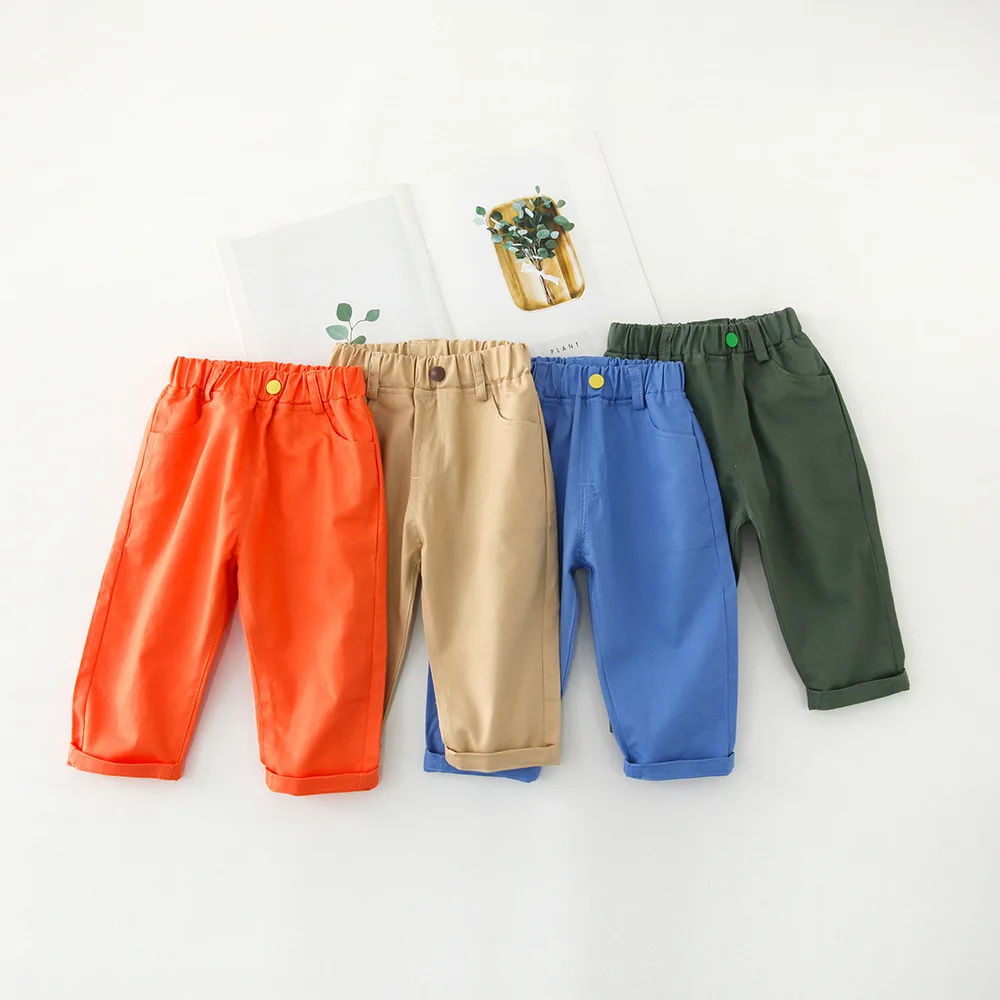 

Повседневные брюки WLG для мальчиков и девочек, детские осенние однотонные оранжевые, бежевые, зеленые, синие брюки, детские универсальные бр...