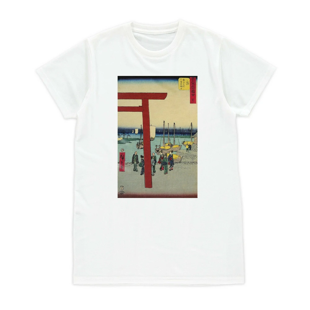 Фото Японская футболка Ukiyo E с изображением деревянного блока Hiroshige Torii волнистая
