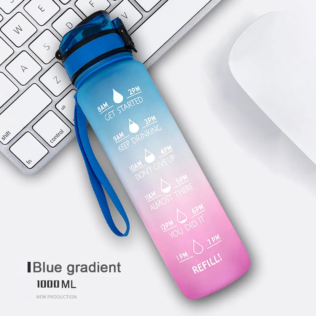 1L Plastic Sports Outdoor Water Bottle With Time Scale Reminder Gradient Water Bottle GYM Jug Cup Plastic Drinking Bottles
1L Plastic Sports Outdoor Water Bottle With Time Scale Reminder Gradient Water Bottle GYM Jug Cup Plastic Drinking Bottles