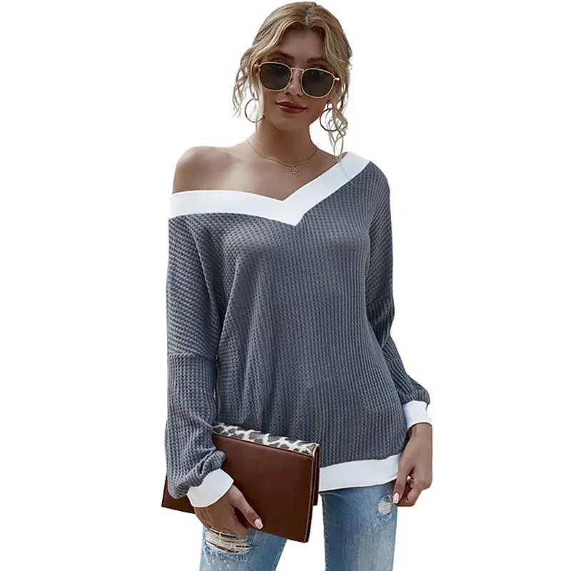 Patchwork Off Shoulder Knitted Pullover Women Fashion Long Sleeve V-neck Thin Office Lady Casual Loose Sweater Tops
Patchwork Off Shoulder Knitted Pullover Women Fashion Long Sleeve V-neck Thin Office Lady Casual Loose Sweater Tops
