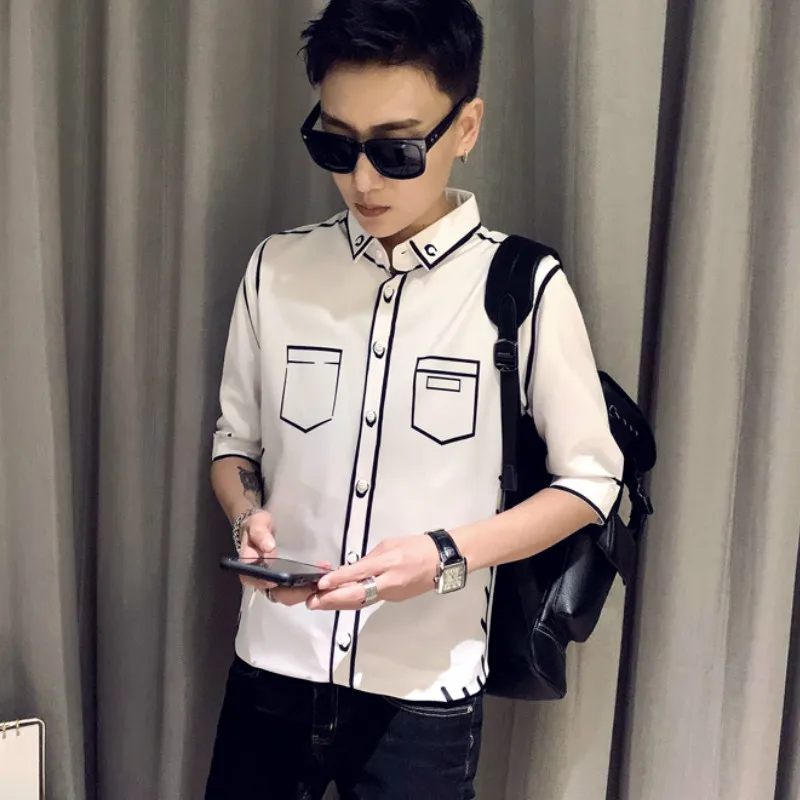Korean Shirts for Men 2021 Summer Slim Fit Streetwear Shirts Social Party Nightclub Short Sleeve Casual Shirt Camisa Masculina
Korean Shirts for Men 2021 Summer Slim Fit Streetwear Shirts Social Party Nightclub Short Sleeve Casual Shirt Camisa Masculina