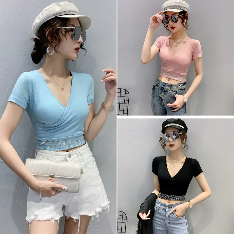 Women Clothing New 2021 Summer Fashion Casual Short Style Women t-shirt Sexy V-Neck Knitted Tops Shirt 
Women Clothing New 2021 Summer Fashion Casual Short Style Women t-shirt Sexy V-Neck Knitted Tops Shirt