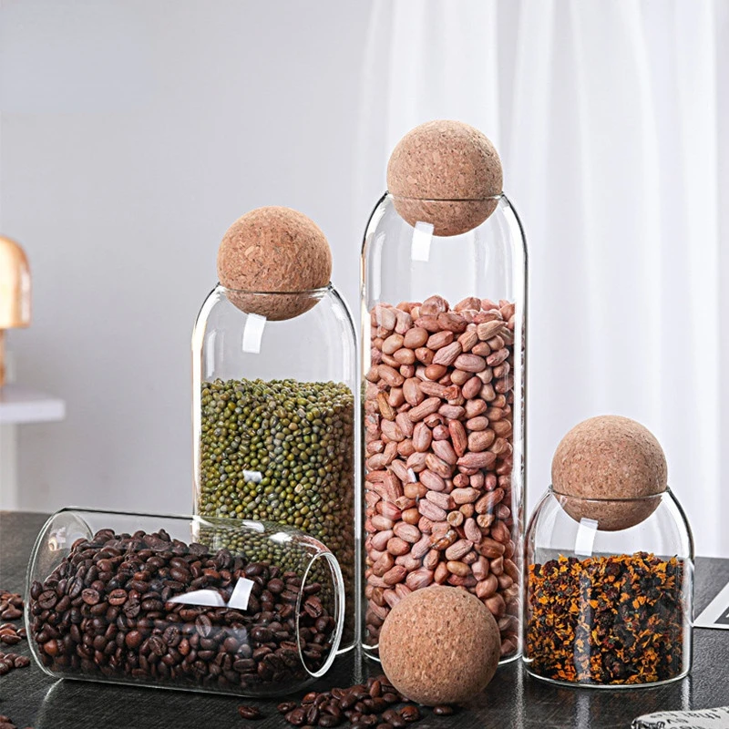 Grains Jars with Ball Shaped Cork Kitchen Glass Coffee Beans Sealed Bottle with Lid Cookie Storage Organizer Kitchen Accessories
Grains Jars with Ball Shaped Cork Kitchen Glass Coffee Beans Sealed Bottle with Lid Cookie Storage Organizer Kitchen Accessories