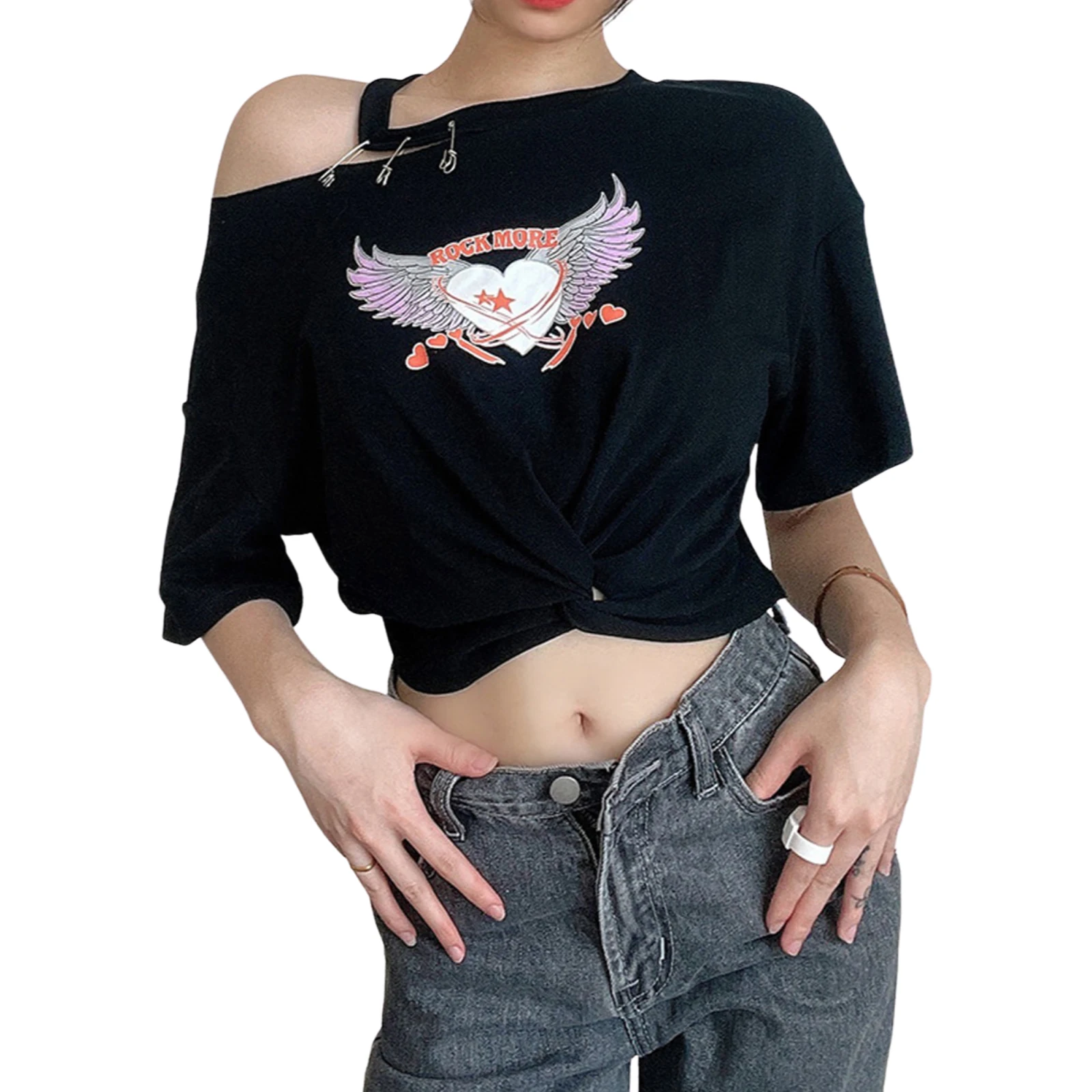 Pin off shoulder sexy angel love printed Short Sleeve T-Shirt - women's twisted front cut top short sleeve heart wings
Pin off shoulder sexy angel love printed Short Sleeve T-Shirt - women's twisted front cut top short sleeve heart wings