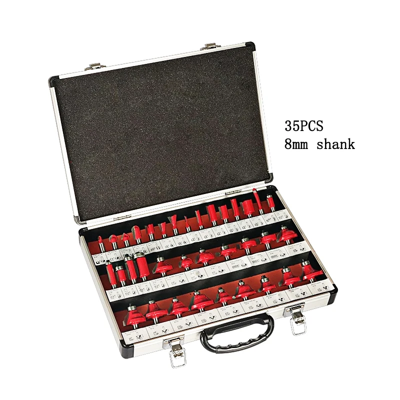 35 pieces of 8mm shank carbide milling cutter bit set woodworking tool trimming knife electric wood milling trimming tool
35 pieces of 8mm shank carbide milling cutter bit set woodworking tool trimming knife electric wood milling trimming tool