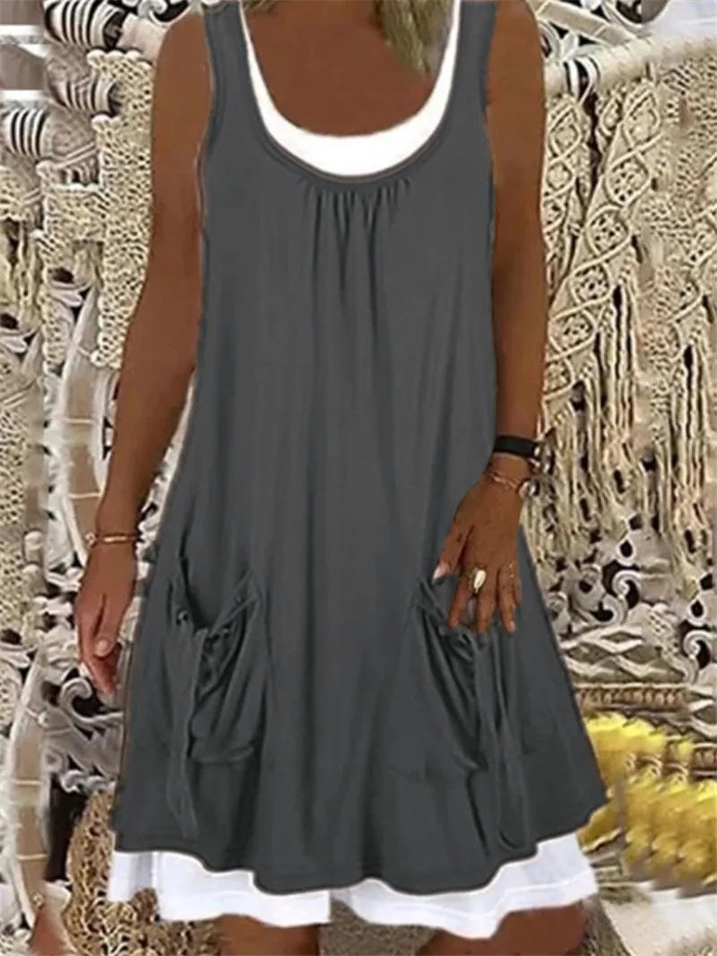 Summer Women Sleeveless Dress Casual Loose Patchwork Short Dress Vintage Round Neck Plus Size A-Line Female Mini Dress 5XL
Summer Women Sleeveless Dress Casual Loose Patchwork Short Dress Vintage Round Neck Plus Size A-Line Female Mini Dress 5XL