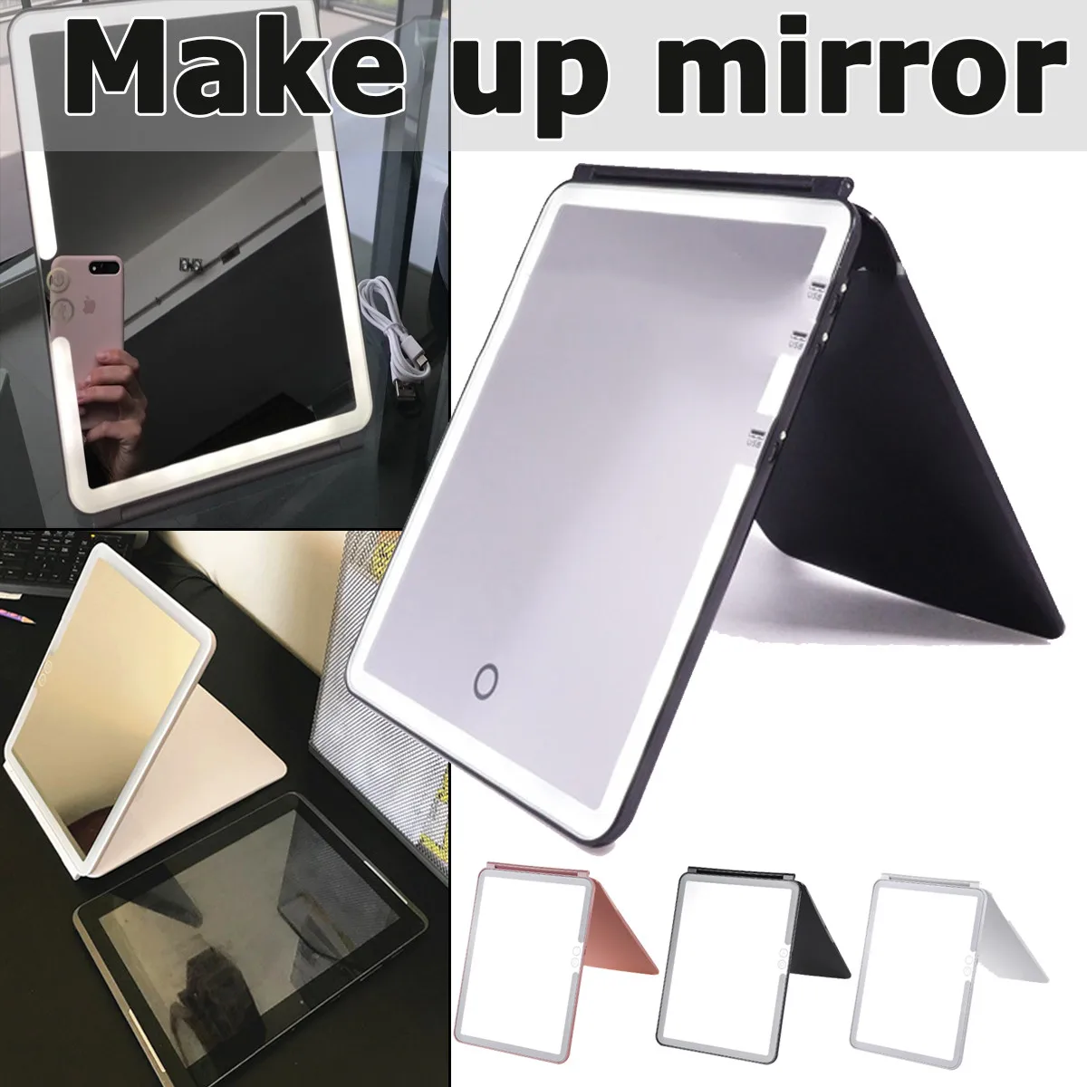 

Черное/белое/розовое настольное USB Сенсорное зеркало для макияжа светодиодный Ной подсветкой, зеркало для макияжа для студентов/белые Ошей...