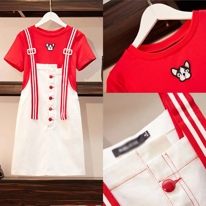 Skirt Set A-line Skirt Strap Skirt Striped Dress T-shirt Half-length Skirt Ladies Suspender Skirt Women's Set Short Sleeve Dress 
Skirt Set A-line Skirt Strap Skirt Striped Dress T-shirt Half-length Skirt Ladies Suspender Skirt Women's Set Short Sleeve Dress