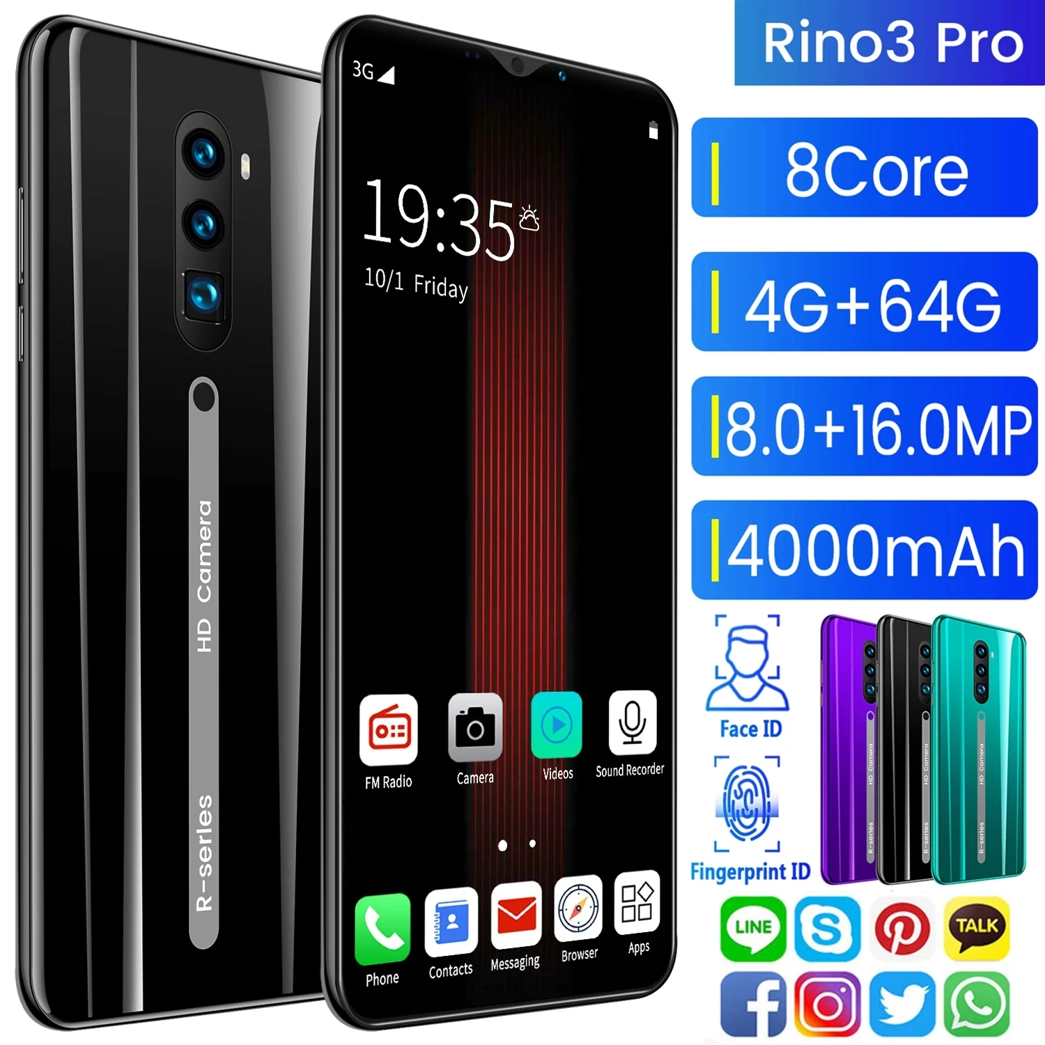 Global Version Rino3 Pro 8Core HD Full Screen 8+13MP 4000mAh Battery Fingerprint Unlocked 6GB+128GB Android 10 Cellphone
Global Version Rino3 Pro 8Core HD Full Screen 8+13MP 4000mAh Battery Fingerprint Unlocked 6GB+128GB Android 10 Cellphone