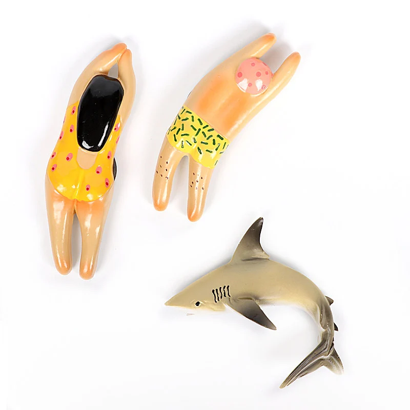 

Magnetic refrigerator paste 3d boy girl swimming doll imitation shark magnet tile creative small gifts home kitchen decoration