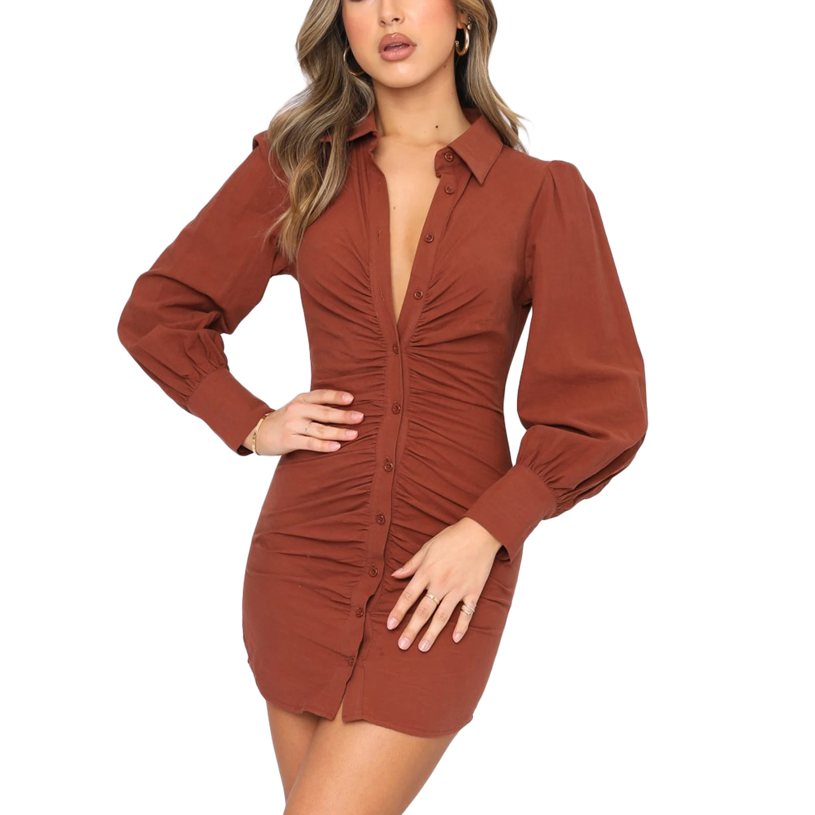 Women’s Casual Long Sleeve Skinny Dress Fashion Solid Color Lapel Pleated Button Short Dress
Women’s Casual Long Sleeve Skinny Dress Fashion Solid Color Lapel Pleated Button Short Dress